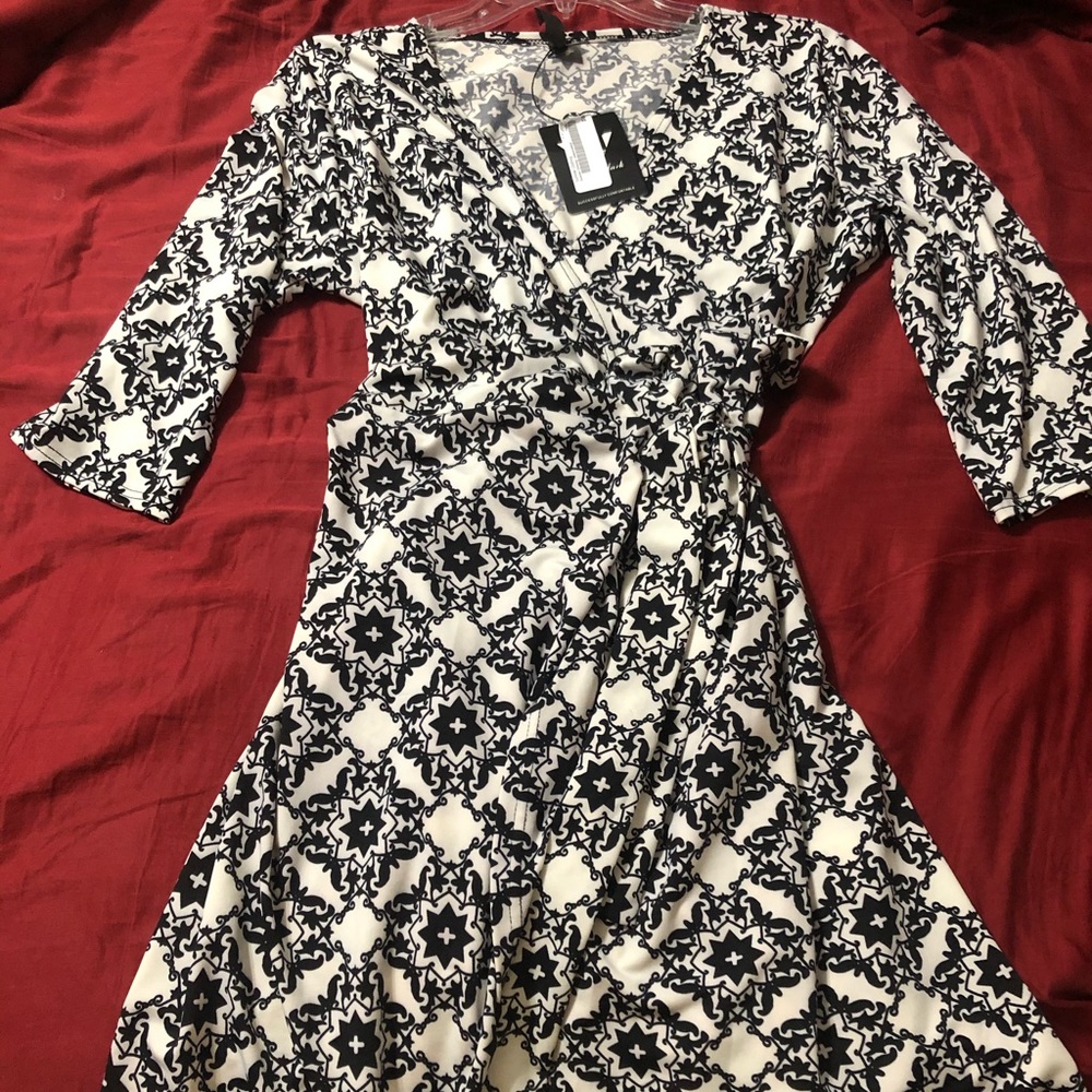 Black and white wrap dress